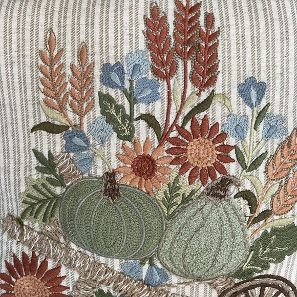 Pier 1 Embroidered Accent Pillow Cover Large Flower Botanical Green white 15.5" - Picture 2 of 7